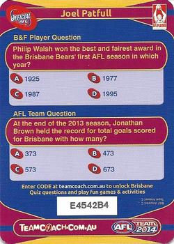 2014 Team Zone AFL Team - Best & Fairest Quiz (Herald Sun) #2 Joel Patfull Back